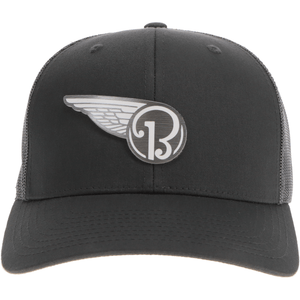 Aeroplane Apparel Company Headwear Solid Charcoal Beechcraft Half Wing Logo Velocity Trucker Hat - Pewter