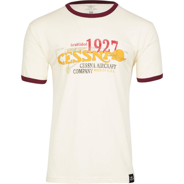 Cessna Vintage 20's 30's Plane Logo Officially Licensed Ringer T-Shirt - PilotMall.com